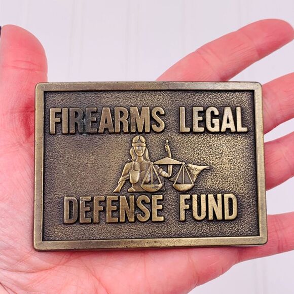 Vintage Firearms Legal Defense Fund Solid Brass Belt Buckle‎ 3.25"x2.5" - Picture 2 of 6